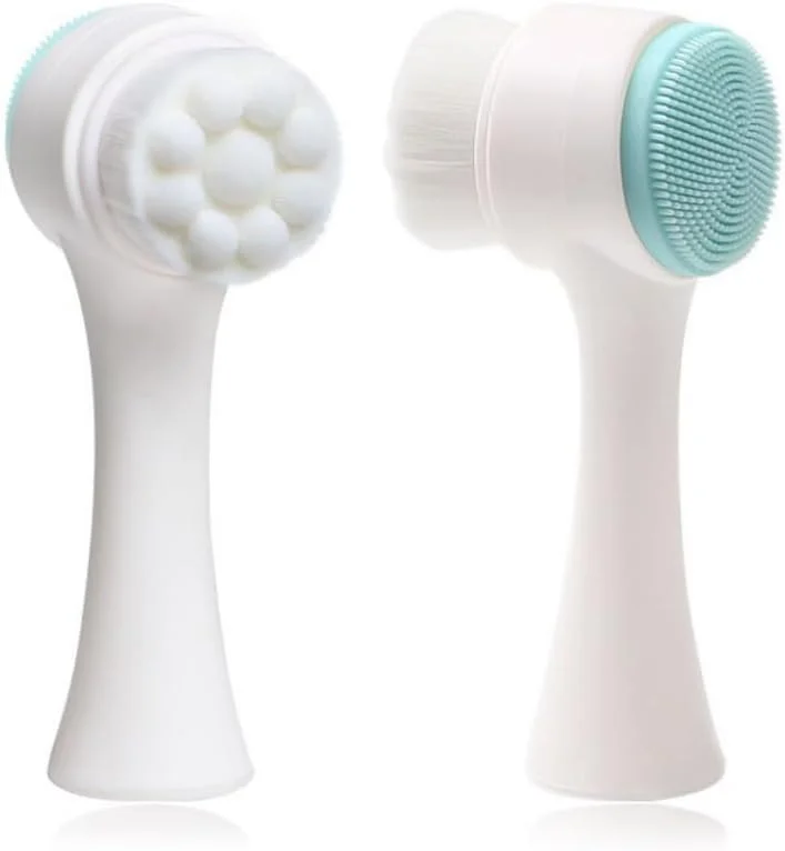 برس پاک کننده صورت، ابزار پاک کننده دو طرفه سیلیکونی با موهای نرم، برس پاک کننده صورت، پاک کننده آرایش و از بین برنده جوش های سرسیاه، پاک کننده منافذ صورت