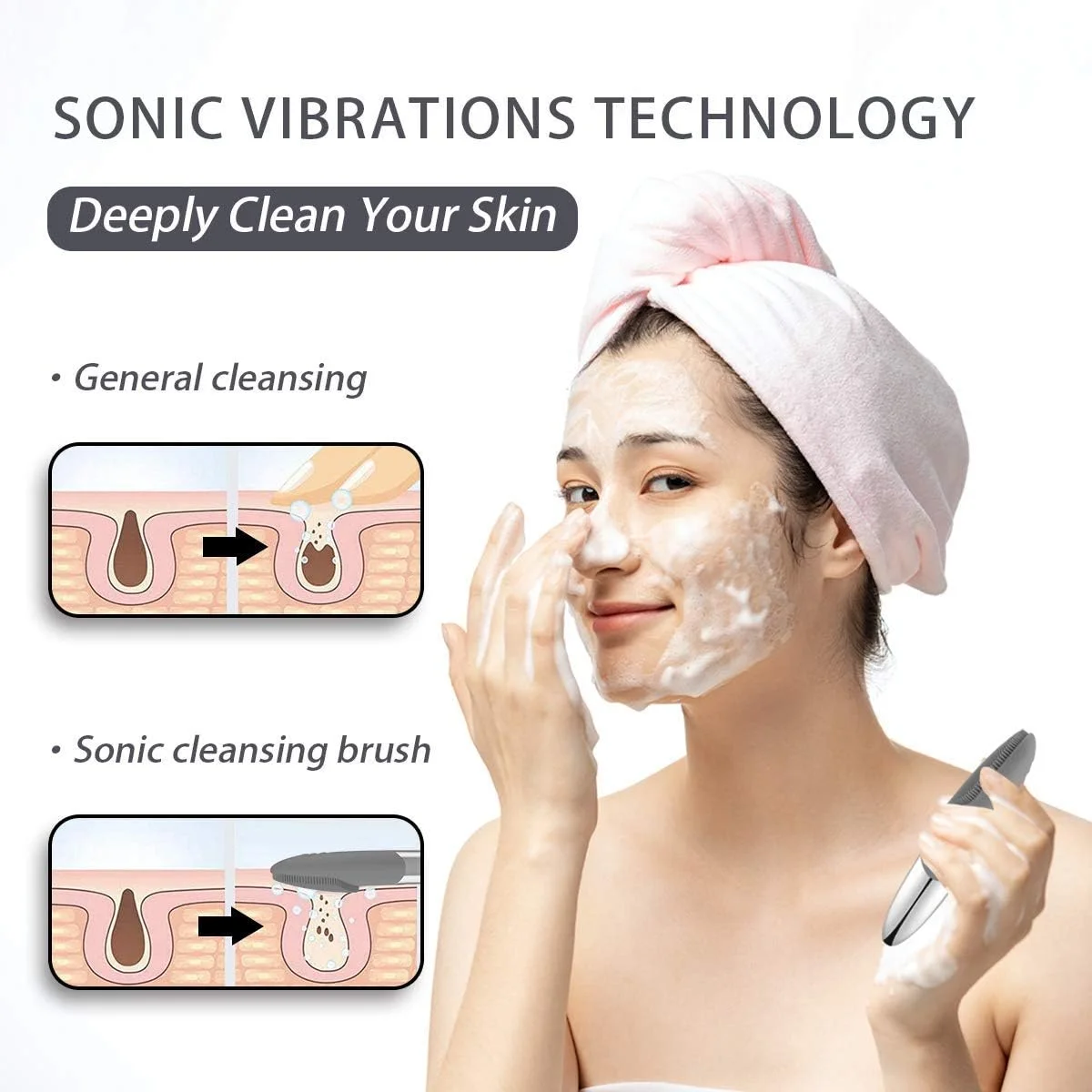 برس پاک کننده صورت، اسکرابر صورت سیلیکونی برقی 3 در 1، ماساژور ویبره، ضد آب IPX7، برس اسکرابر صورت قابل شارژ USB برای پاکسازی عمیق، از بین برنده جوش های سرسیاه، لایه بردار، خاکستری