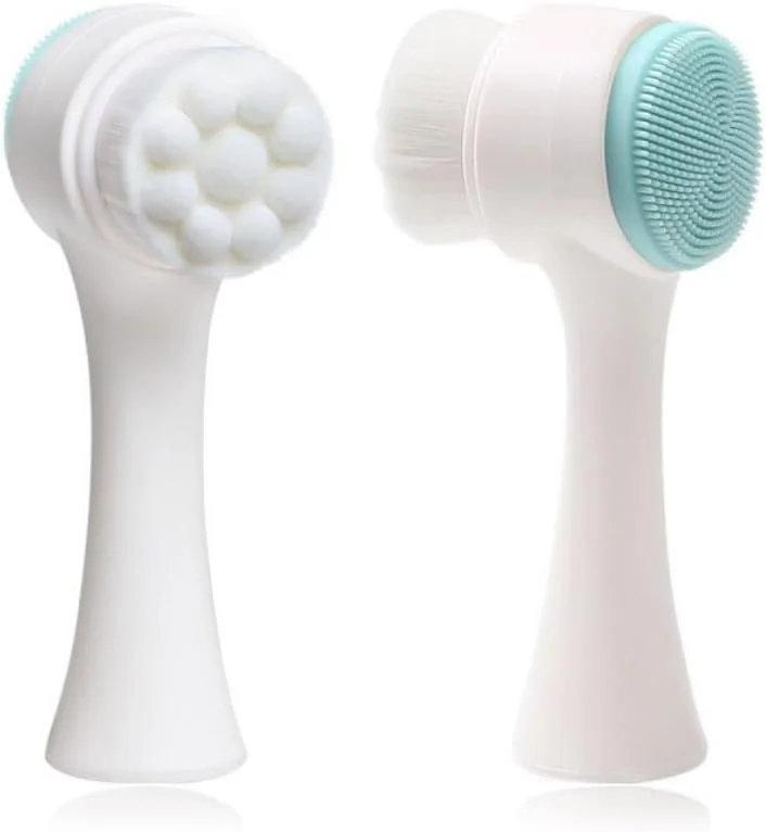 برس پاک کننده صورت، ابزار پاک کننده دو طرفه سیلیکونی با موهای نرم، برس پاک کننده صورت، پاک کننده آرایش و از بین برنده جوش های سرسیاه، پاک کننده منافذ صورت