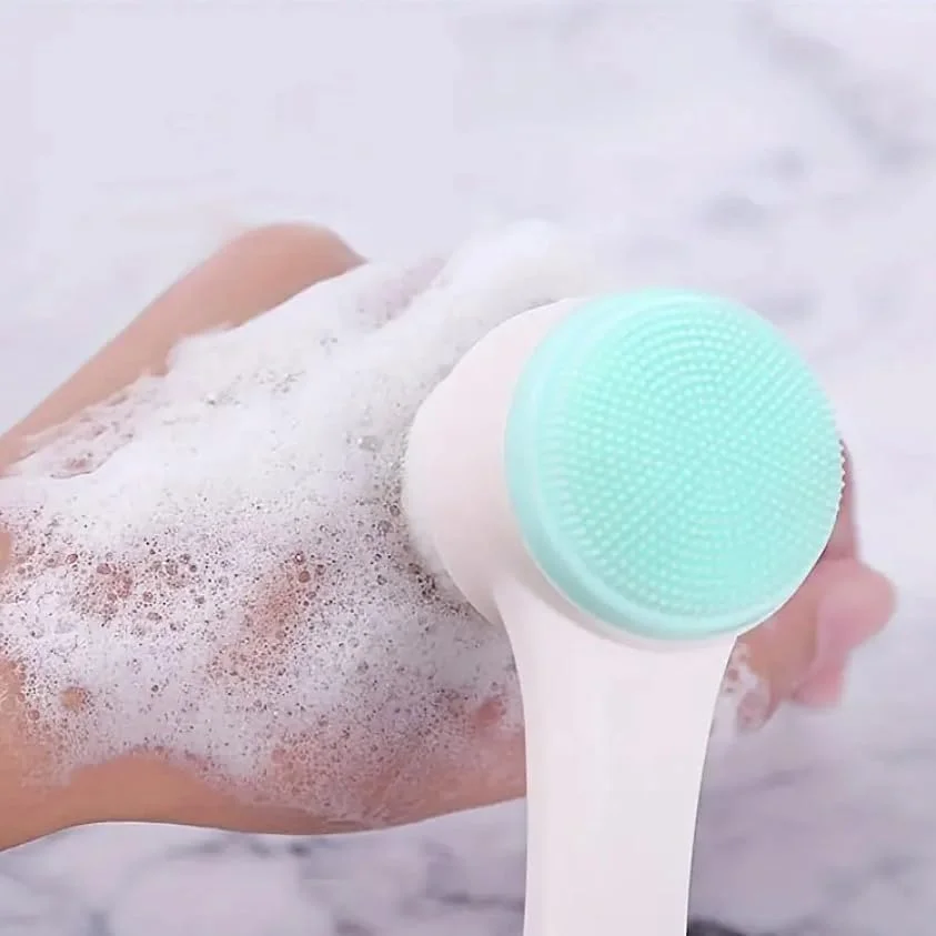 برس پاک کننده صورت، ابزار پاک کننده دو طرفه سیلیکونی با موهای نرم، برس پاک کننده صورت، پاک کننده آرایش و از بین برنده جوش های سرسیاه، پاک کننده منافذ صورت