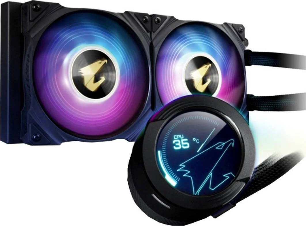 خنک کننده مایع پردازنده گیگابایت Aorus Waterforce X 240 AIO، فن ARGB دوگانه 120 میلی‌متری، RGB Fusion 2.0 و Aorus Engine، طول لوله 380 میلی‌متری، رادیاتور 240 میلی‌متری، LCD تمام رنگی 60x60 میلی‌متری، مشکی | AORUS-WATERFORCE-X-240