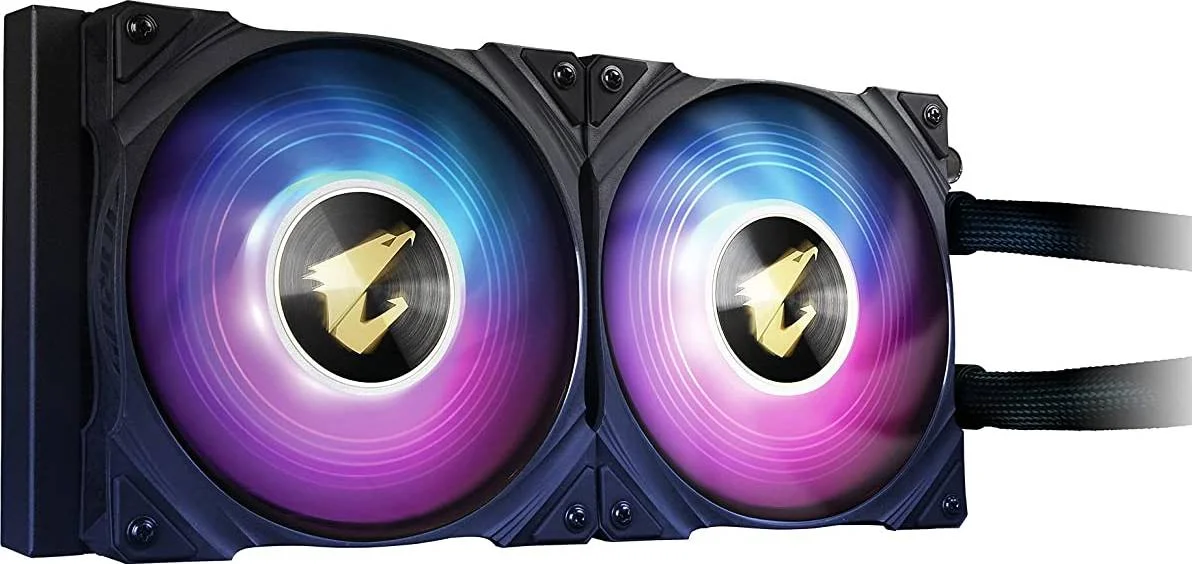 خنک کننده مایع پردازنده گیگابایت Aorus Waterforce X 240 AIO، فن ARGB دوگانه 120 میلی‌متری، RGB Fusion 2.0 و Aorus Engine، طول لوله 380 میلی‌متری، رادیاتور 240 میلی‌متری، LCD تمام رنگی 60x60 میلی‌متری، مشکی | AORUS-WATERFORCE-X-240