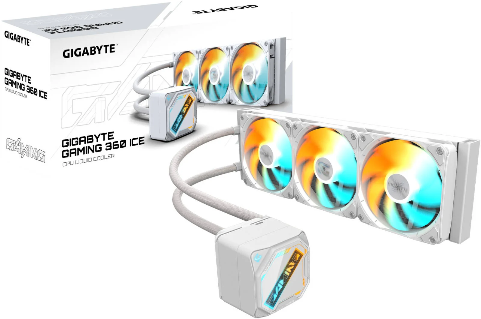 خنک کننده مایع پردازنده GIGABYTE Gaming 360 Ice، رادیاتور 360 میلی متری، 3 عدد فن ARGB 120 میلی متری، سرعت فن 2200 دور در دقیقه، حداکثر جریان هوای 61.61 CFM، لوله FEP با روکش نایلونی، سفید | GME-360I