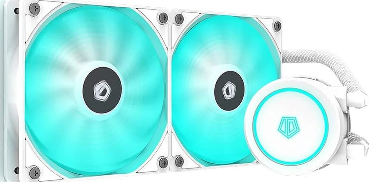 خنک کننده مایع پردازنده ID-COOLING AURAFLOW X 240 Snow، خنک کننده AIO RGB 12 ولت، رادیاتور 240 میلی متری، فن RGB 2X120 میلی متری، سازگار با Intel 115X/2066 و AMD TR4/AM4 | AURAFLOW X 240 SNOW