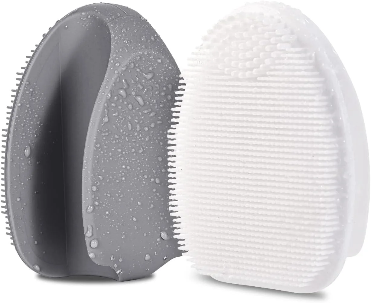 Silicone Face Scrubber,Manual Exfoliating Brush,Handheld Facial Cleansing Brush for Women Men-Blackhead Removing Pore Cleansing Massaging for Sensitive, Delicate, Dry Skin (White+Gray)