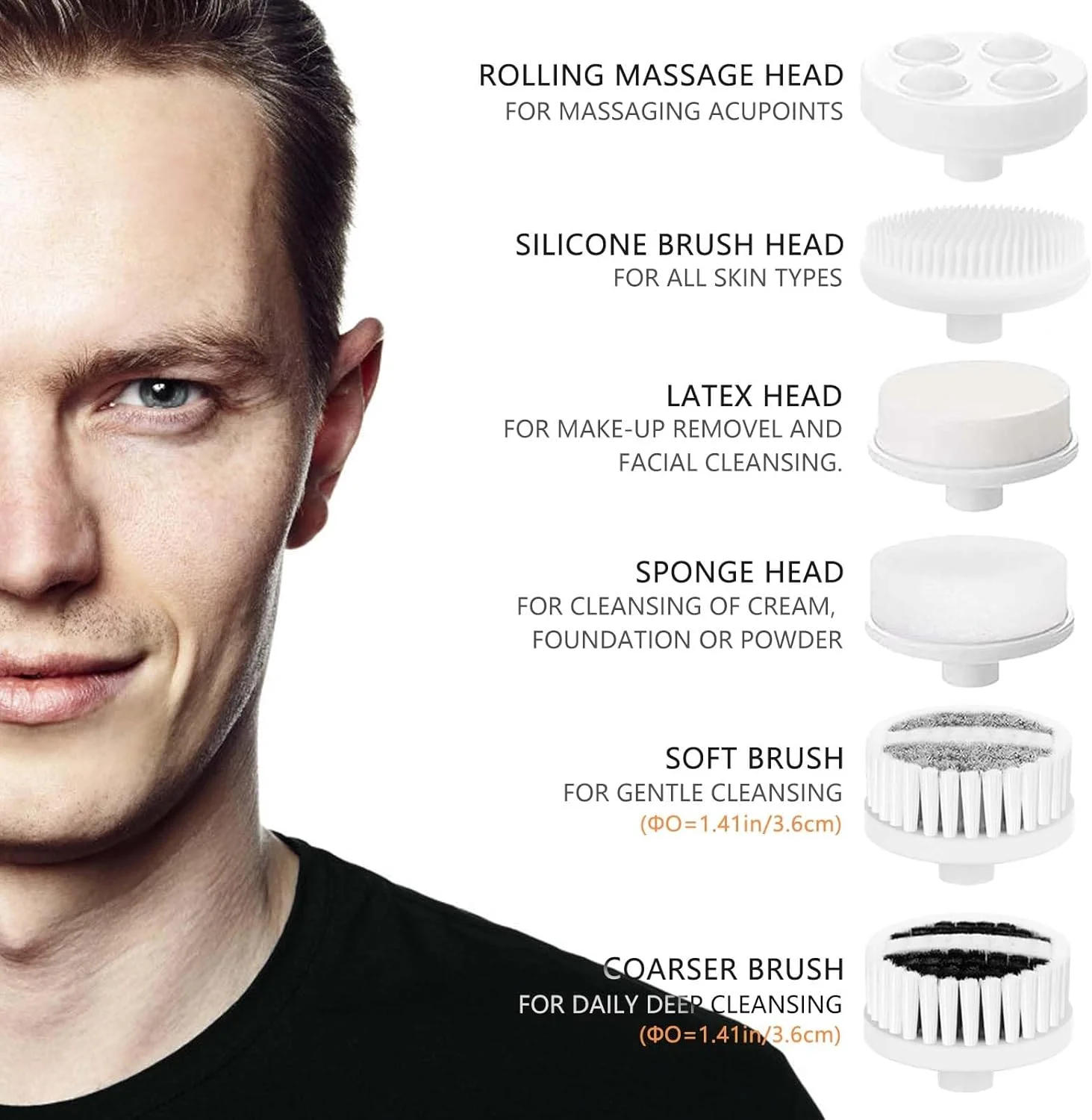 ست برس پاک کننده چرخشی صورت برقی برای آقایان با 3 سر برس لایه بردار - برس پاک کننده صورت