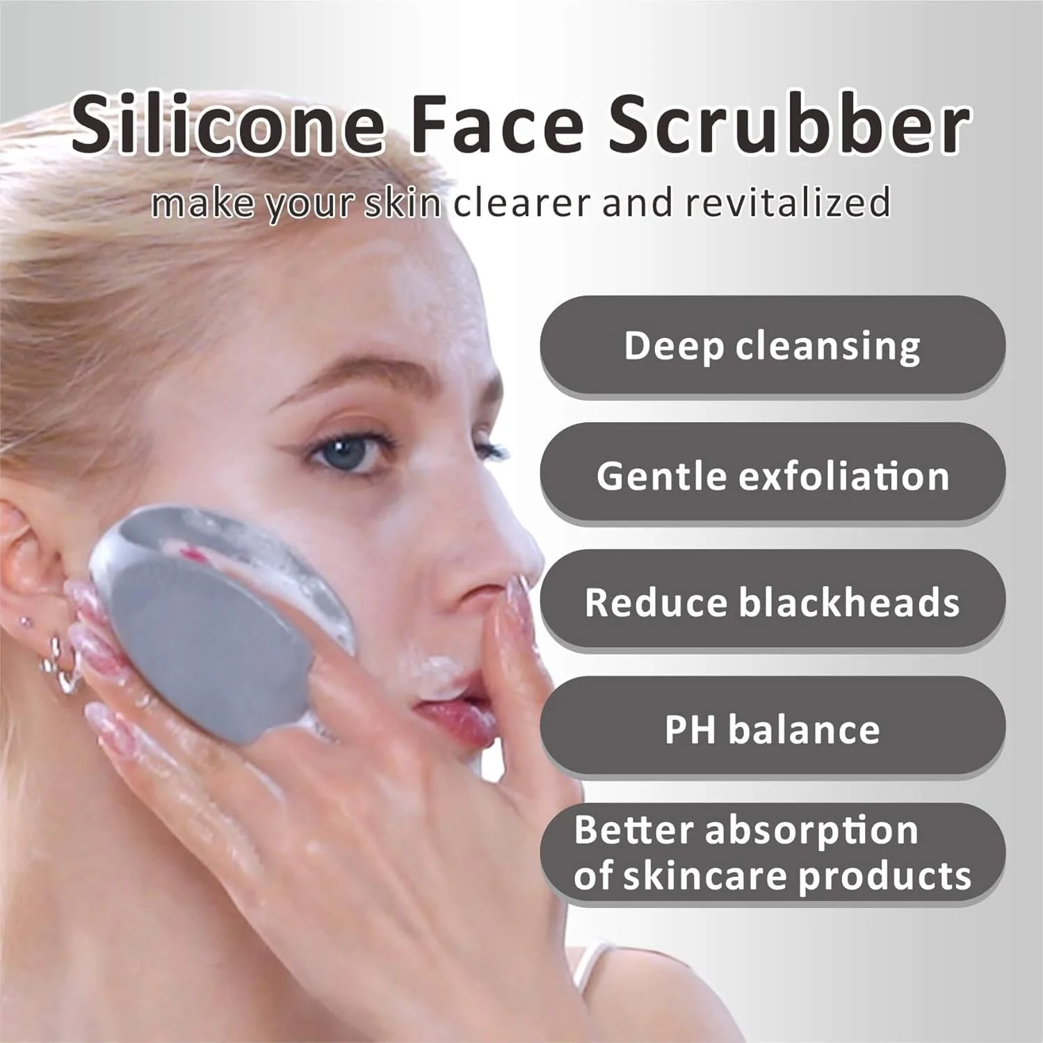 Silicone Face Scrubber,Manual Exfoliating Brush,Handheld Facial Cleansing Brush for Women Men-Blackhead Removing Pore Cleansing Massaging for Sensitive, Delicate, Dry Skin (White+Gray)