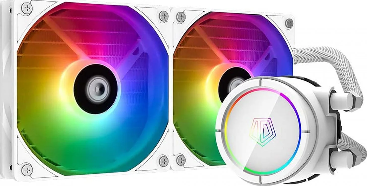 خنک کننده آبی پردازنده ID-COOLING ZOOMFLOW 240X Snow، خنک کننده مایع 240 میلی متری پردازنده با نورپردازی RGB آدرس پذیر 5 ولت، فن RGB 2X120 میلی متری، سازگار با Intel 115X/2066 و AMD TR4/AM4