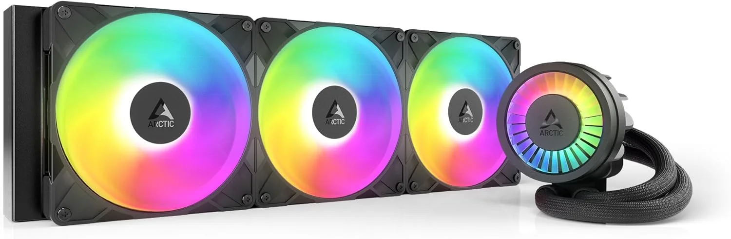 خنک کننده پردازنده مایع ARCTIC Liquid Freezer III Pro 420 A-RGB - خنک کننده آبی AIO، 3 عدد فن 140 میلی متری، رادیاتور 38 میلی متری، پمپ PWM، فن VRM، برای AMD AM5/AM4، Intel LGA1851/1770 - مشکی