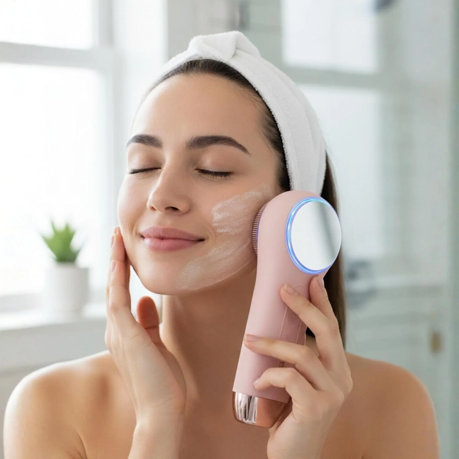 برس پاک کننده صورت برقی با نور درمانی LED – نور قرمز و آبی، 5 سرعت لرزش صوتی، پاک کننده صورت سیلیکونی ضد آب، شارژ مغناطیسی USB، مناسب برای انواع پوست (صورتی)