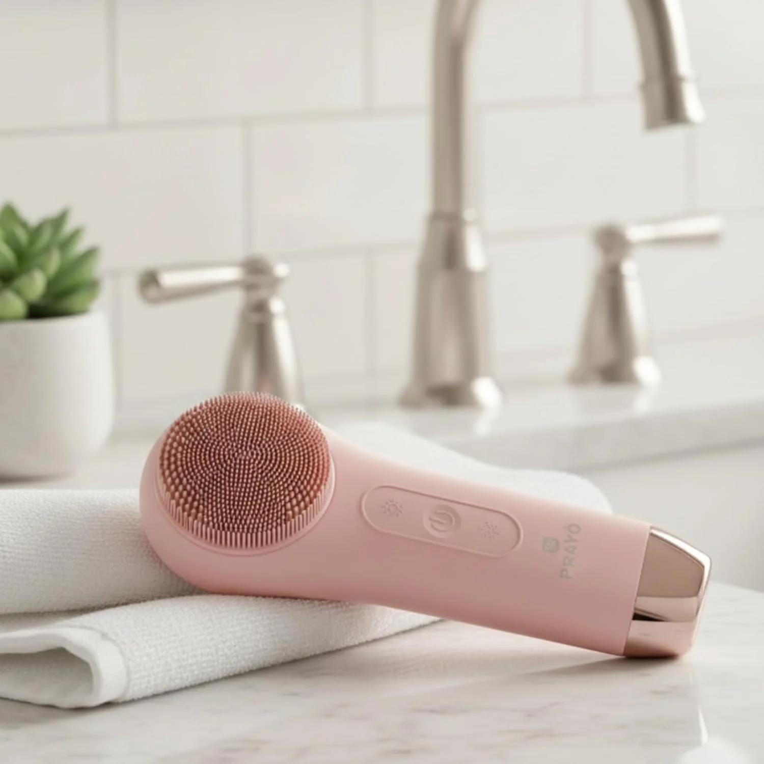 برس پاک کننده صورت برقی با نور درمانی LED – نور قرمز و آبی، 5 سرعت لرزش صوتی، پاک کننده صورت سیلیکونی ضد آب، شارژ مغناطیسی USB، مناسب برای انواع پوست (صورتی)