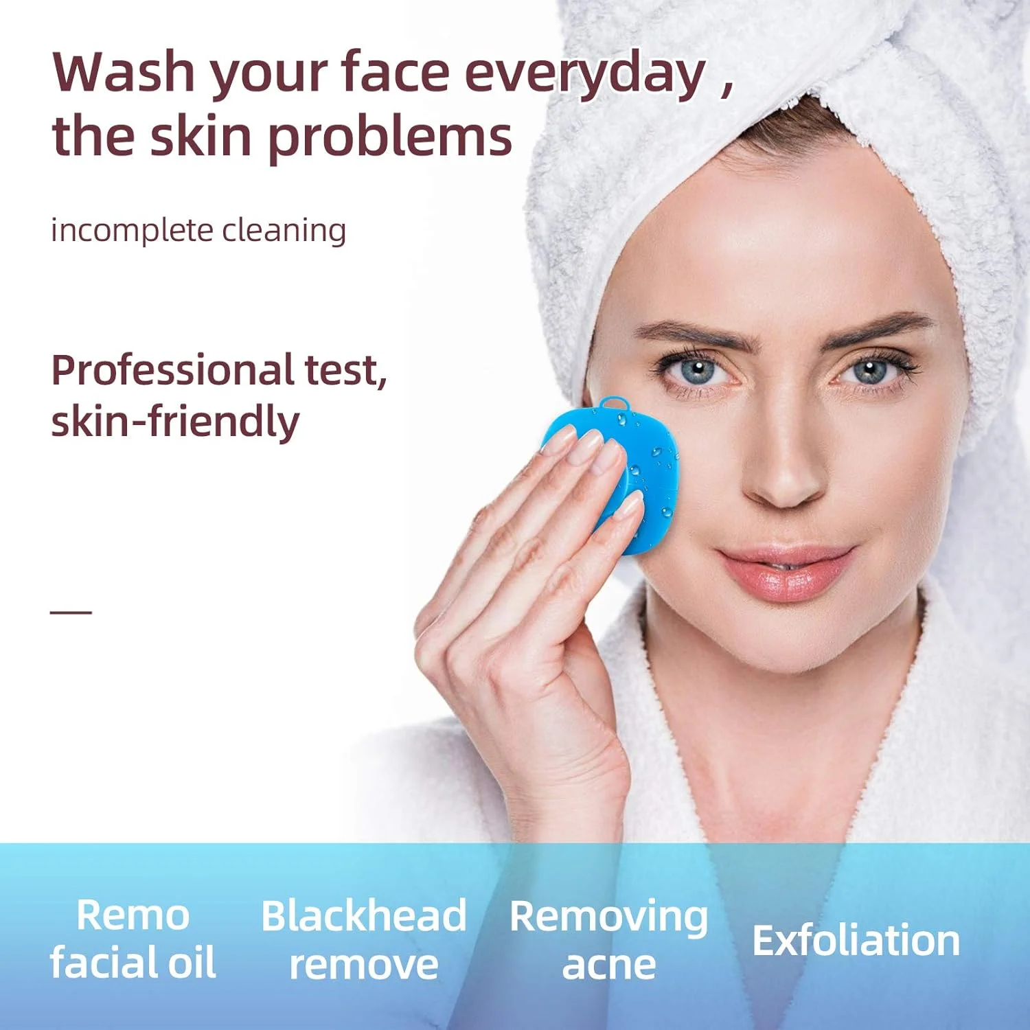 برس پاک کننده صورت سیلیکونی VWMYQ، برس شستشوی صورت دستی ضد آب، برس های مراقبت از پوست برای پاکسازی و لایه برداری (آبی صورتی)