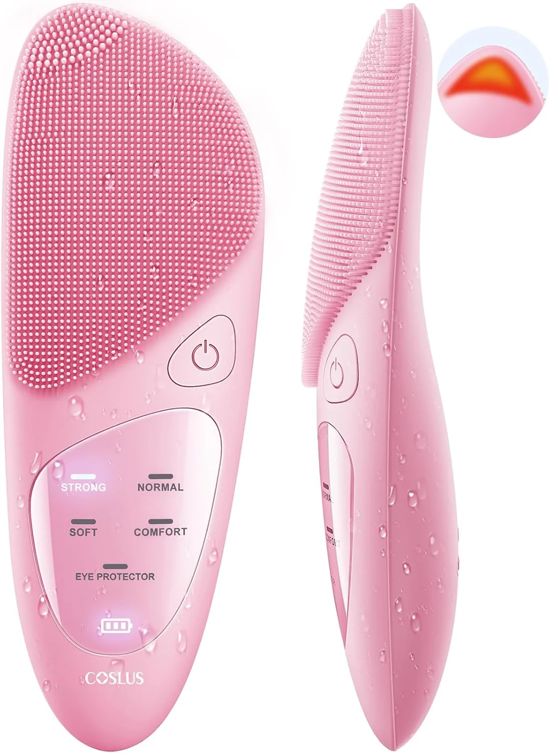 برس پاک کننده صورت COSLUS: برس قابل شارژ ضد آب IPX7، دارای 4 حالت با محافظت از چشم، سیستم پاک کننده ارتعاشی الکتریکی برای تمیز کردن، لایه برداری، ماساژ، صورتی