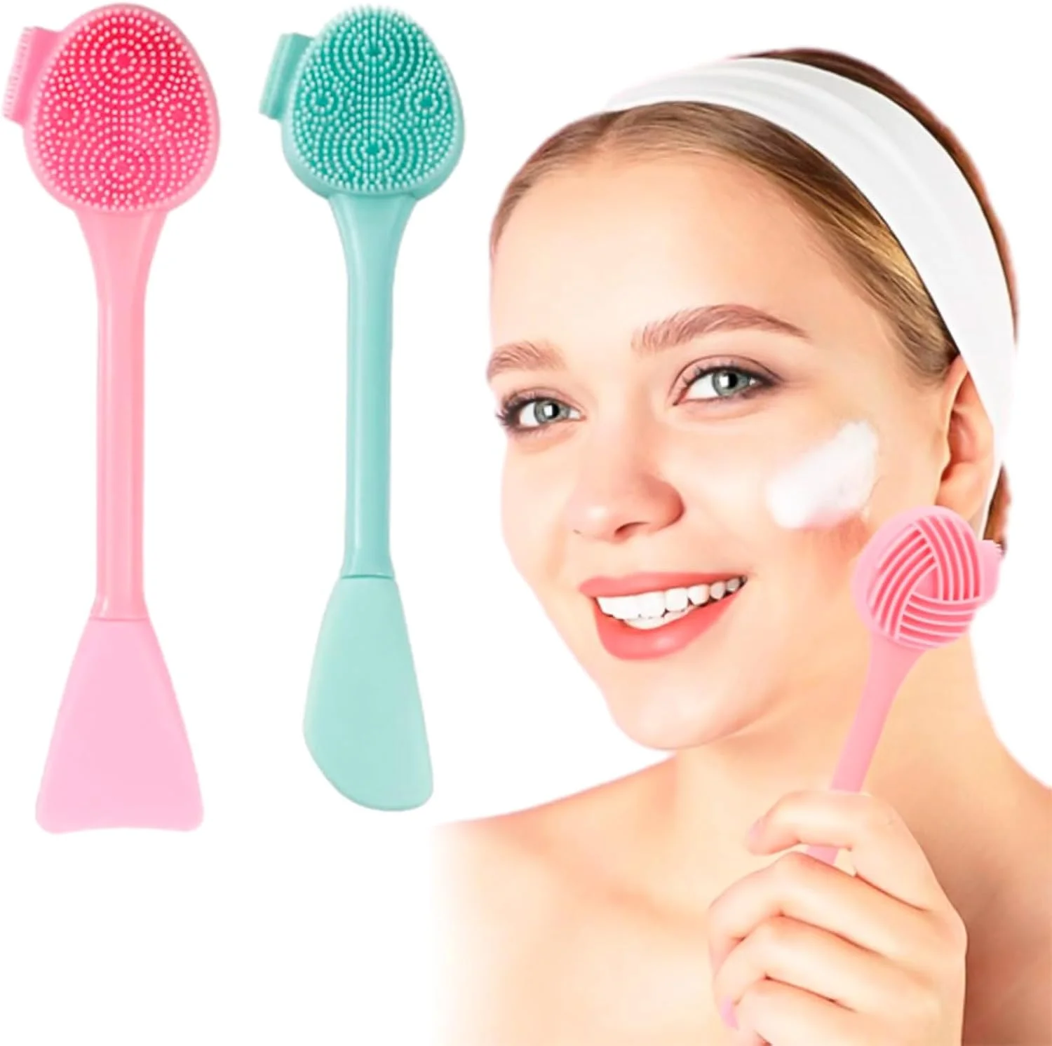 برس پاک کننده صورت 2 عددی، برس پاک کننده دستی دو سر، برس ماسک صورت، برس سیلیکونی چند منظوره، برس صورت برای لایه برداری ملایم، پاکسازی عمیق، پاک کردن آرایش، ماساژ