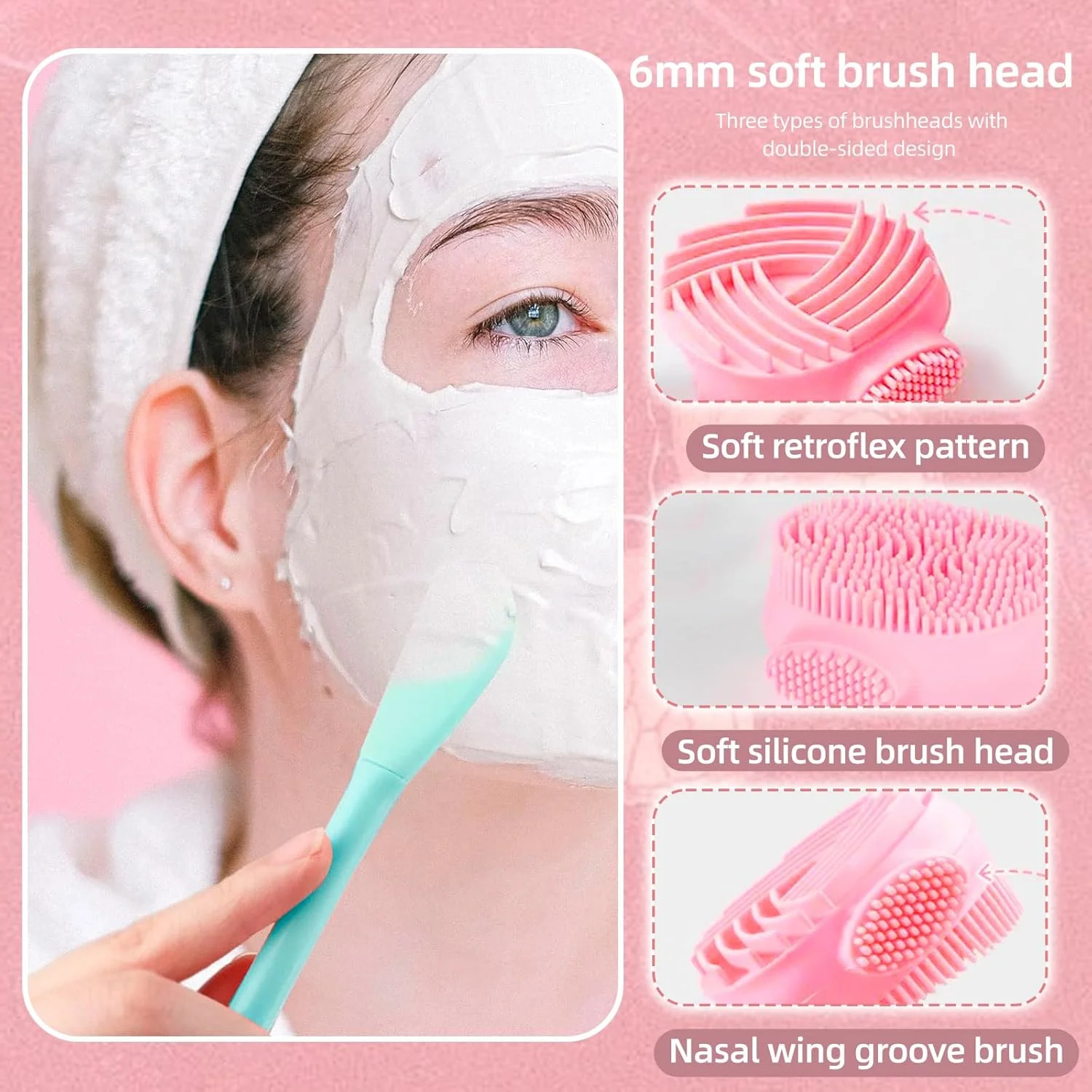 برس پاک کننده صورت 2 عددی، برس پاک کننده دستی دو سر، برس ماسک صورت، برس سیلیکونی چند منظوره، برس صورت برای لایه برداری ملایم، پاکسازی عمیق، پاک کردن آرایش، ماساژ