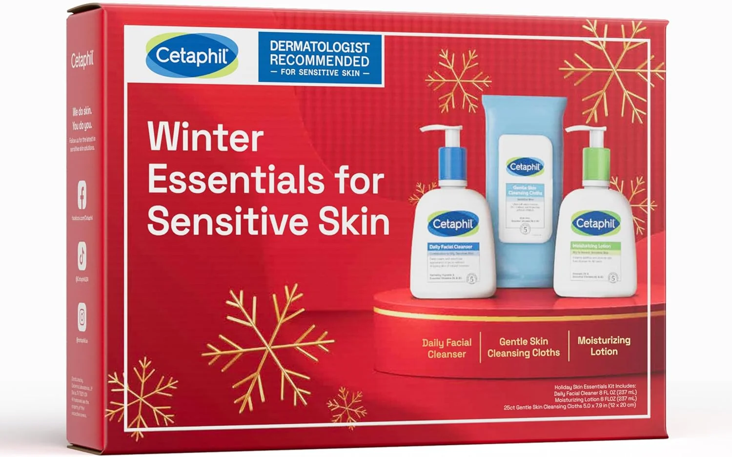 مجموعه مراقبت از پوست Cetaphil Winter Essentials، دستمال مرطوب پاک کننده ملایم پوست صورت 25 عددی، پاک کننده روزانه صورت 236 میلی لیتر، لوسیون مرطوب کننده صورت و بدن 236 میلی لیتر، مناسب برای پوست حساس