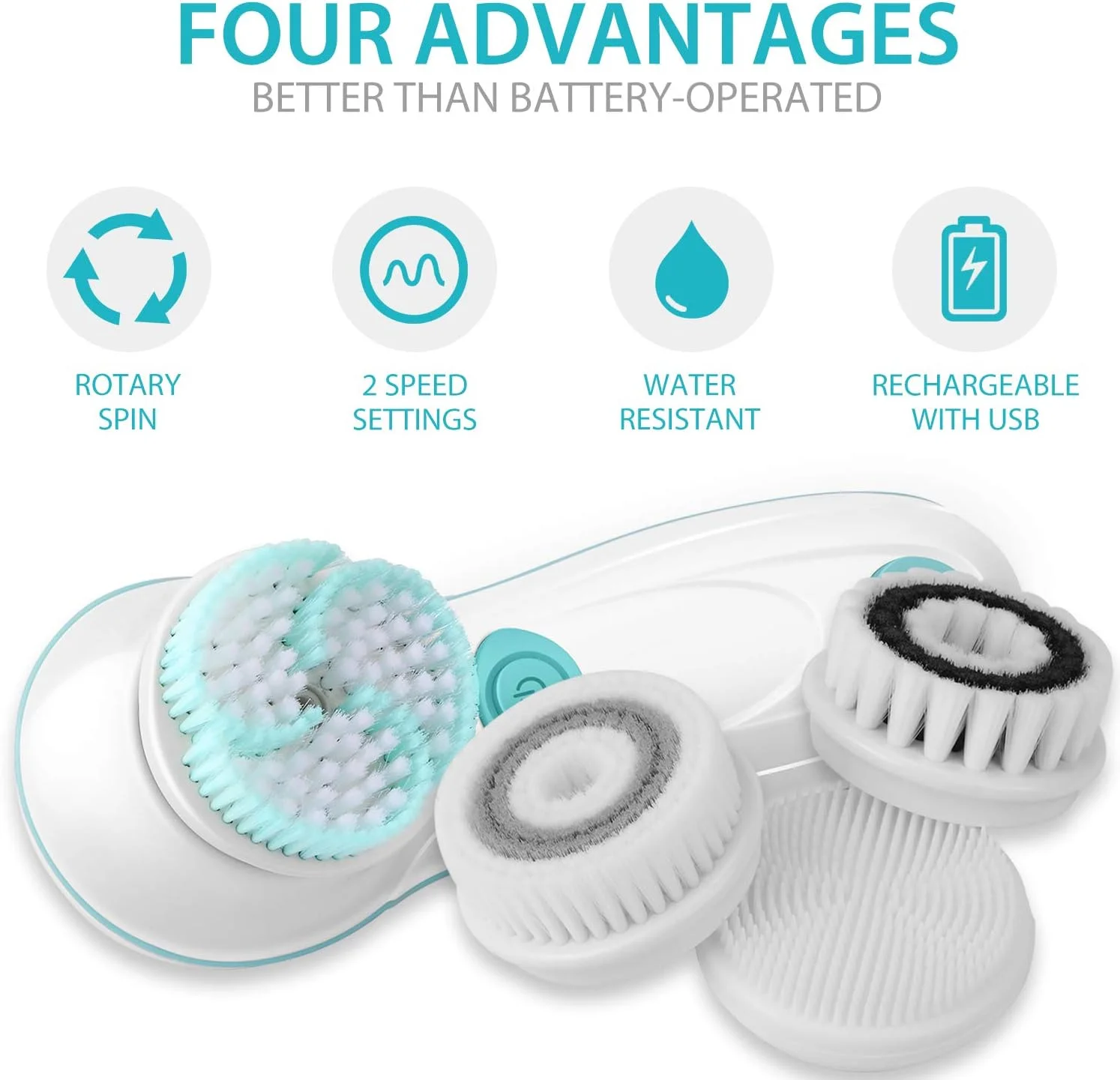 ست برس پاک کننده صورت چرخشی شارژی با 4 سری برس لایه بردار - سیستم اسپا صورت ضد آب - میکرودرم ابریژن پیشرفته برای لایه برداری عمیق و ملایم