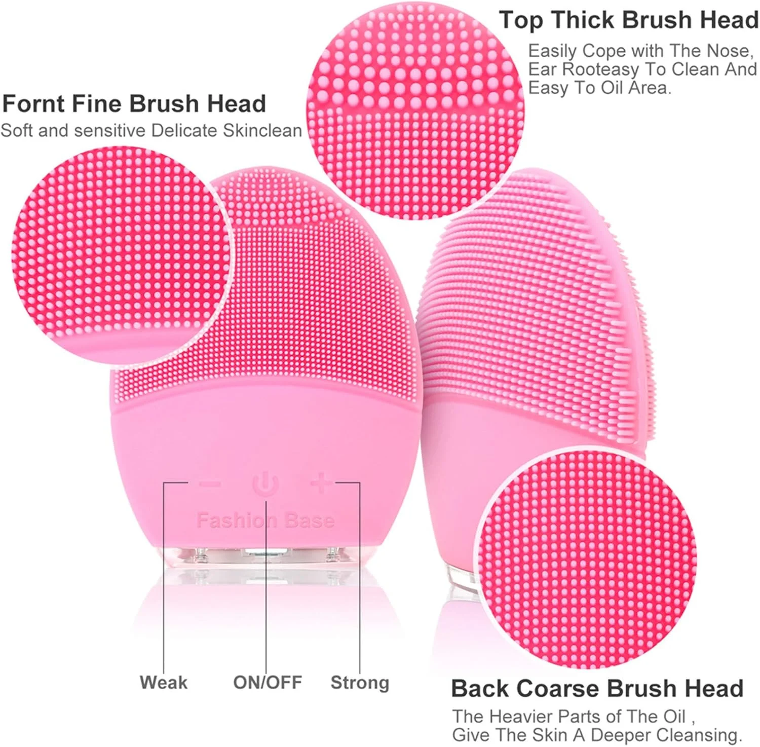 برس پاک کننده صورت و ماساژور صورت، برس سیلیکونی ویبره التراسونیک صورت، ضد آب، قابل شارژ و لایه بردار برقی صوتی صورت برای ضد پیری (صورتی)