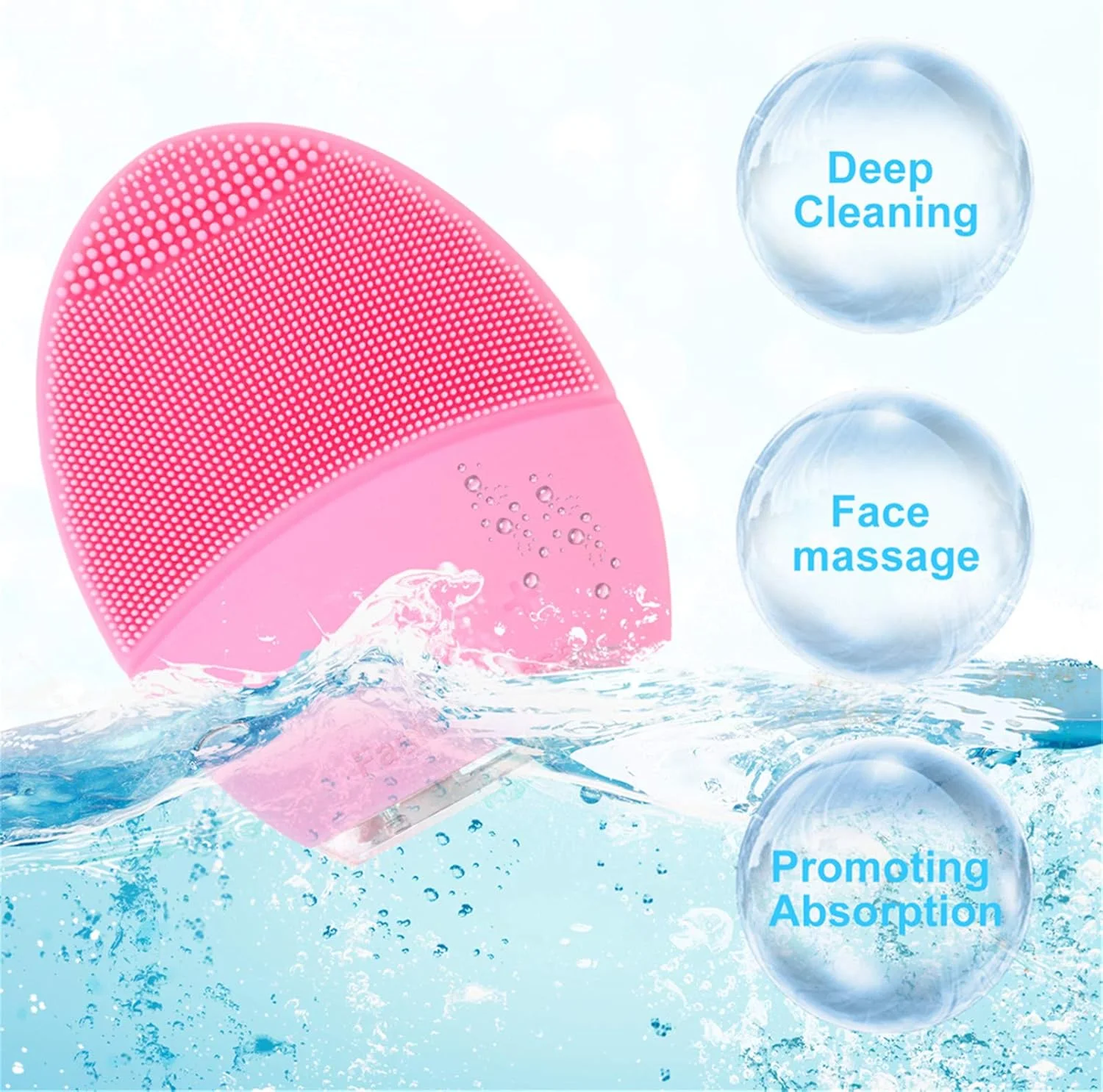 برس پاک کننده صورت و ماساژور صورت، برس سیلیکونی ویبره التراسونیک صورت، ضد آب، قابل شارژ و لایه بردار برقی صوتی صورت برای ضد پیری (صورتی)