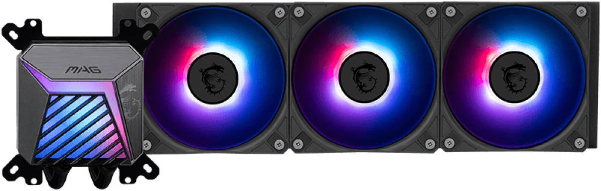خنک کننده مایع پردازنده مرکزی MSI MAG CORELIQUID A15، رادیاتور 360 میلی‌متری، 3 عدد فن 120 میلی‌متری از پیش نصب شده، سرعت فن 2050 دور در دقیقه، جریان هوای فن 64.89 CFM، نوع بلبرینگ فن Rifle، مشکی | 306-7ZW9A11-L80