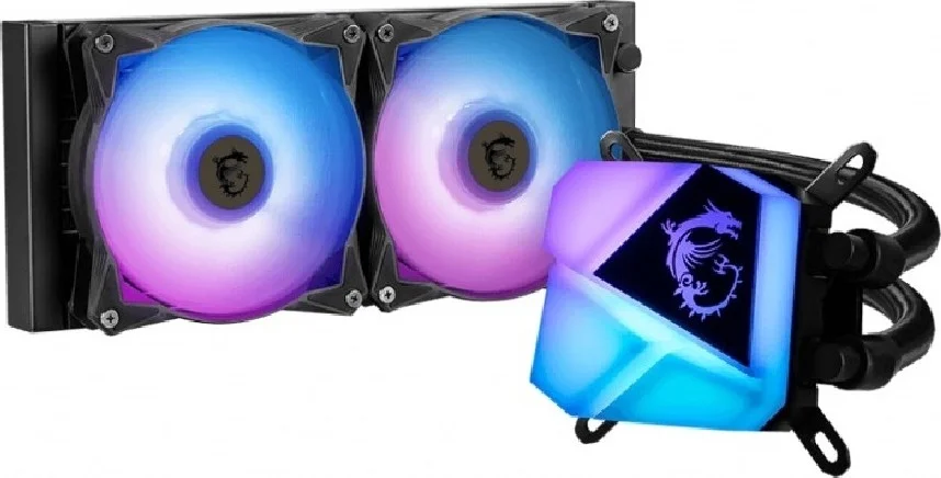 خنک کننده مایع پردازنده MSI Mag CoreLiquid C240 240mm ARGB، سرعت فن 500 - 2000 دور در دقیقه، ولتاژ نامی 12 ولت DC، بلبرینگ دوتایی، جریان هوای 78.73 CFM، سطح نویز 14.3 - 34.3 dBA، 2 فن، مشکی | 306-7ZW2R11-813