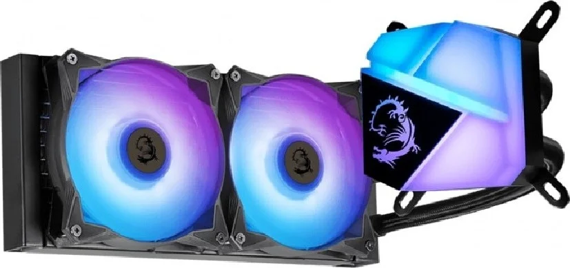 خنک کننده مایع پردازنده MSI Mag CoreLiquid C240 240mm ARGB، سرعت فن 500 - 2000 دور در دقیقه، ولتاژ نامی 12 ولت DC، بلبرینگ دوتایی، جریان هوای 78.73 CFM، سطح نویز 14.3 - 34.3 dBA، 2 فن، مشکی | 306-7ZW2R11-813