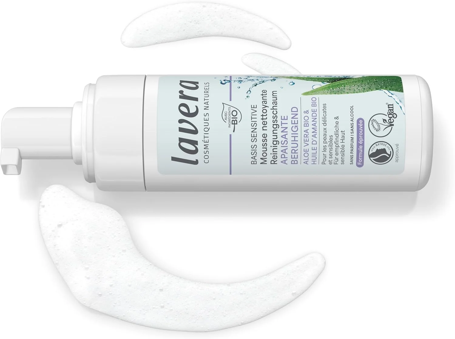 فوم پاک کننده صورت لاورا Basis Sensitiv، لوازم آرایشی طبیعی، وگان، آلوئه ورا و روغن بادام ارگانیک، پاک کننده صورت، فرمول پاک کننده طبیعی، 1 عدد 150 میلی لیتر