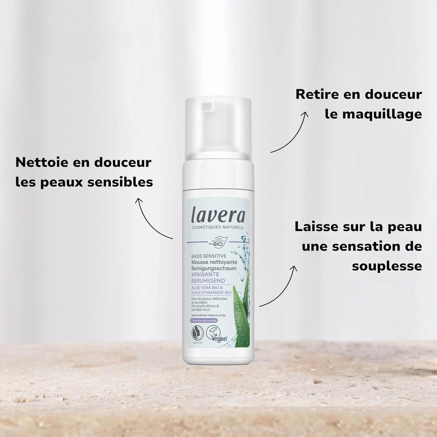 فوم پاک کننده صورت لاورا Basis Sensitiv، لوازم آرایشی طبیعی، وگان، آلوئه ورا و روغن بادام ارگانیک، پاک کننده صورت، فرمول پاک کننده طبیعی، 1 عدد 150 میلی لیتر