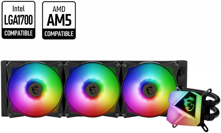 خنک کننده مایع پردازنده MSI MAG Coreliquid C360، سازگار با سوکت Intel LGA1700، سایز رادیاتور 360 میلی متر، جریان هوای فن 78.73 CFM، بلبرینگ دوتایی، PWM 4 پین، سرعت 2000 دور در دقیقه، ARGB، مشکی | 306-7ZW2R31-813