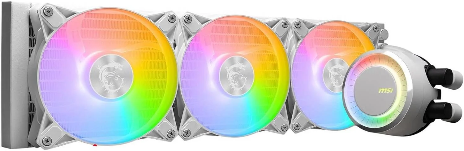 خنک کننده مایع پردازنده مرکزی MSI MAG Coreliquid E360، رادیاتور 360 میلیمتری، شامل 3 فن، جریان هوای فن 75.04 CFM، سرعت پمپ 3000 دور در دقیقه، بلبرینگ دینامیک سیال، سفید | 306-7ZW6E27-C24 خنک کننده مایع پردازنده مرکزی MSI MAG Coreliquid E360، رادیاتور 360 میلیمتری، شامل 3 فن، جریان هوای فن 75.04 CFM، سرعت پمپ 3000 دور در دقیقه، بلبرینگ دینامیک سیال، سفید | 306-7ZW6E27-C24