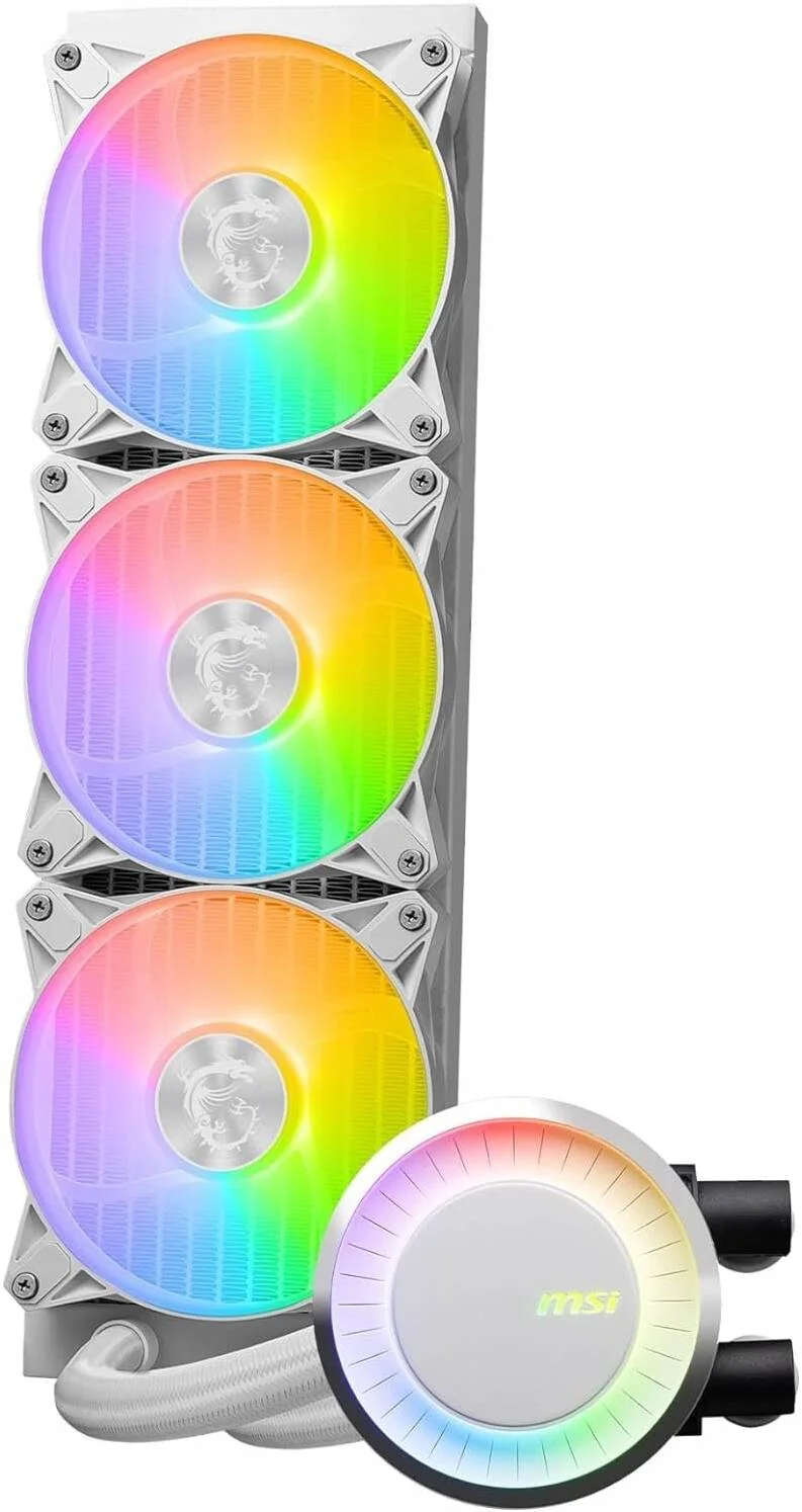 خنک کننده مایع پردازنده مرکزی MSI MAG Coreliquid E360، رادیاتور 360 میلیمتری، شامل 3 فن، جریان هوای فن 75.04 CFM، سرعت پمپ 3000 دور در دقیقه، بلبرینگ دینامیک سیال، سفید | 306-7ZW6E27-C24 خنک کننده مایع پردازنده مرکزی MSI MAG Coreliquid E360، رادیاتور 360 میلیمتری، شامل 3 فن، جریان هوای فن 75.04 CFM، سرعت پمپ 3000 دور در دقیقه، بلبرینگ دینامیک سیال، سفید | 306-7ZW6E27-C24