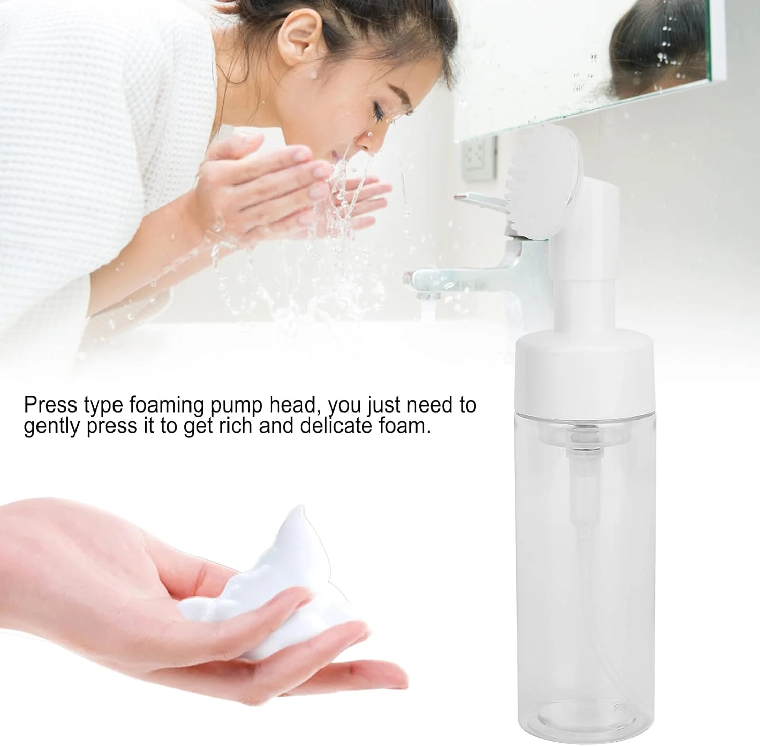 بطری فوم پاک کننده صورت، بطری خالی و قابل پر کردن فوم پاک کننده صورت، پخش کننده صابون، شامپو، لوسیون آرایشی، بطری خالی، برس فوم، بطری فوم، پاک کننده صورت، فوم ساز موس