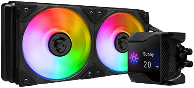 خنک کننده مایع MSI MPG CORELIQUID D240 AIO با صفحه نمایش 2.4 اینچی IPS، رادیاتور 240 میلی متری، 2 عدد فن MSI Torx ARGB با کنترل PWM، 2800 دور در دقیقه، 77.4 CFM، بلبرینگ دوتایی، لوله تقویت شده، مشکی | 936-6A1611-005