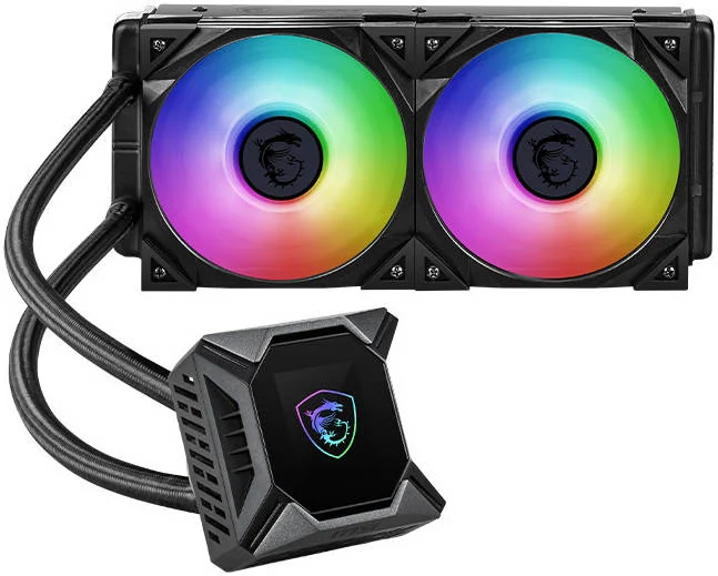 خنک کننده مایع پردازنده مرکزی MSI MPG Coreliquid K240 V2 AIO، رادیاتور 240 میلی متری با صفحه نمایش LCD 2.4 اینچی، فن دو بلبرینگ، نورپردازی ARGB قابل کنترل، سرعت 0-2500 دور در دقیقه، جریان هوای 77.4CFM، مشکی | 9S6-6A0311-038