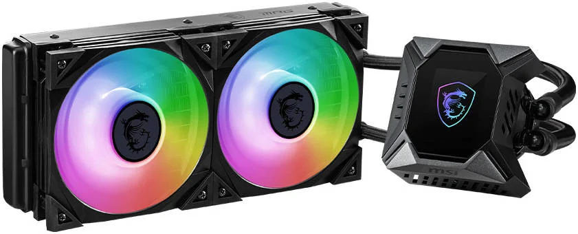 خنک کننده مایع پردازنده مرکزی MSI MPG Coreliquid K240 V2 AIO، رادیاتور 240 میلی متری با صفحه نمایش LCD 2.4 اینچی، فن دو بلبرینگ، نورپردازی ARGB قابل کنترل، سرعت 0-2500 دور در دقیقه، جریان هوای 77.4CFM، مشکی | 9S6-6A0311-038