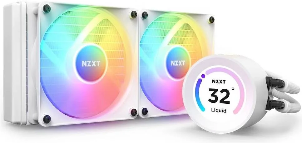 خنک کننده مایع پردازنده NZXT Kraken Elite 240 RGB (مدل 2023)، دارای نمایشگر LCD و فن های RGB، رادیاتور 240 میلی متری، بلوک آب مسی، 2 عدد فن 120 میلی متری F120 RGB، سرعت فن 1500 دور در دقیقه، جریان هوای 52.44CFM، سفید | RL-KR24E-W1