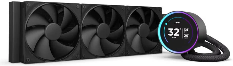 خنک کننده مایع پردازنده NZXT Kraken Elite 360 (2024) AIO، رادیاتور 360 میلی‌متری، نمایشگر IPS LCD 2.72 اینچی 60 هرتز، 3 عدد فن F120P، جریان هوای 73.47 CFM، سرعت فن 2000 دور در دقیقه، بلبرینگ دینامیک سیال، مشکی | RL-KN36E-B2
