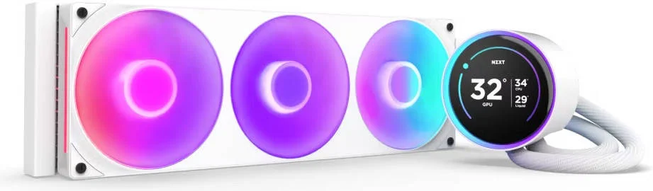 خنک کننده مایع پردازنده NZXT Kraken Elite 360 RGB (2024) AIO، رادیاتور 360 میلی‌متری، نمایشگر 2.72 اینچی IPS 60 هرتز LCD، فن F360 RGB Core، جریان هوای 75.12 CFM، سرعت فن 2400 RPM، بلبرینگ Fluid Dynamic، سفید | RL-KR36E-W2