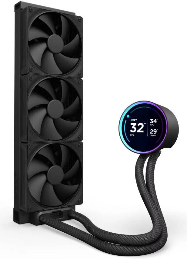 خنک کننده مایع پردازنده NZXT Kraken Elite 360 (2024) AIO، رادیاتور 360 میلی‌متری، نمایشگر IPS LCD 2.72 اینچی 60 هرتز، 3 عدد فن F120P، جریان هوای 73.47 CFM، سرعت فن 2000 دور در دقیقه، بلبرینگ دینامیک سیال، مشکی | RL-KN36E-B2
