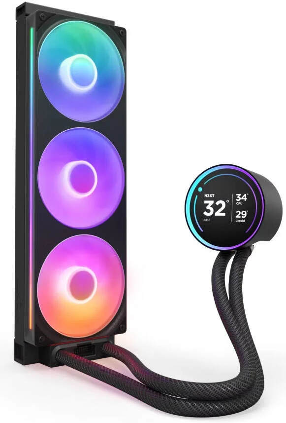 خنک کننده مایع پردازنده NZXT Kraken Elite 360 RGB (2024) AIO، رادیاتور 360 میلی‌متری، نمایشگر 2.72 اینچی IPS 60 هرتز LCD، فن F360 RGB Core، جریان هوای 75.12 CFM، سرعت فن 2400 دور در دقیقه، یاتاقان دینامیک سیال، مشکی | RL-KR36E-B2