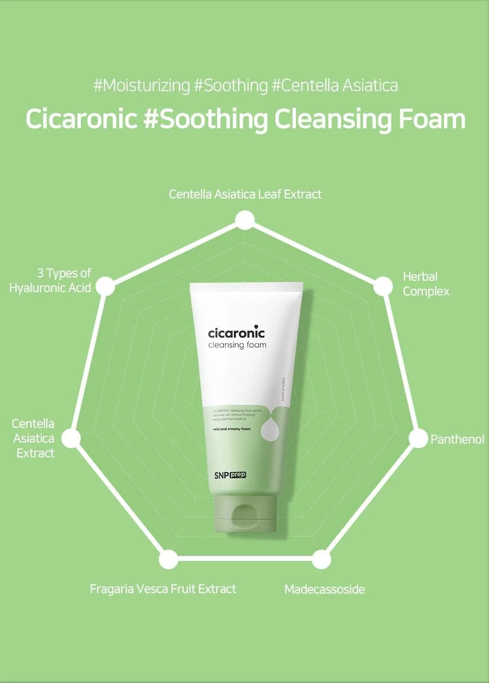 فوم پاک کننده صورت SNP مدل Shining Nature Purity، پاک کننده ملایم آلودگی ها و کاهش دهنده التهاب، مناسب پوست های حساس، 180 میلی لیتر، بهترین هدیه برای مادر، دوست دختر، همسر و بانوان، سری PREP Cicaronic