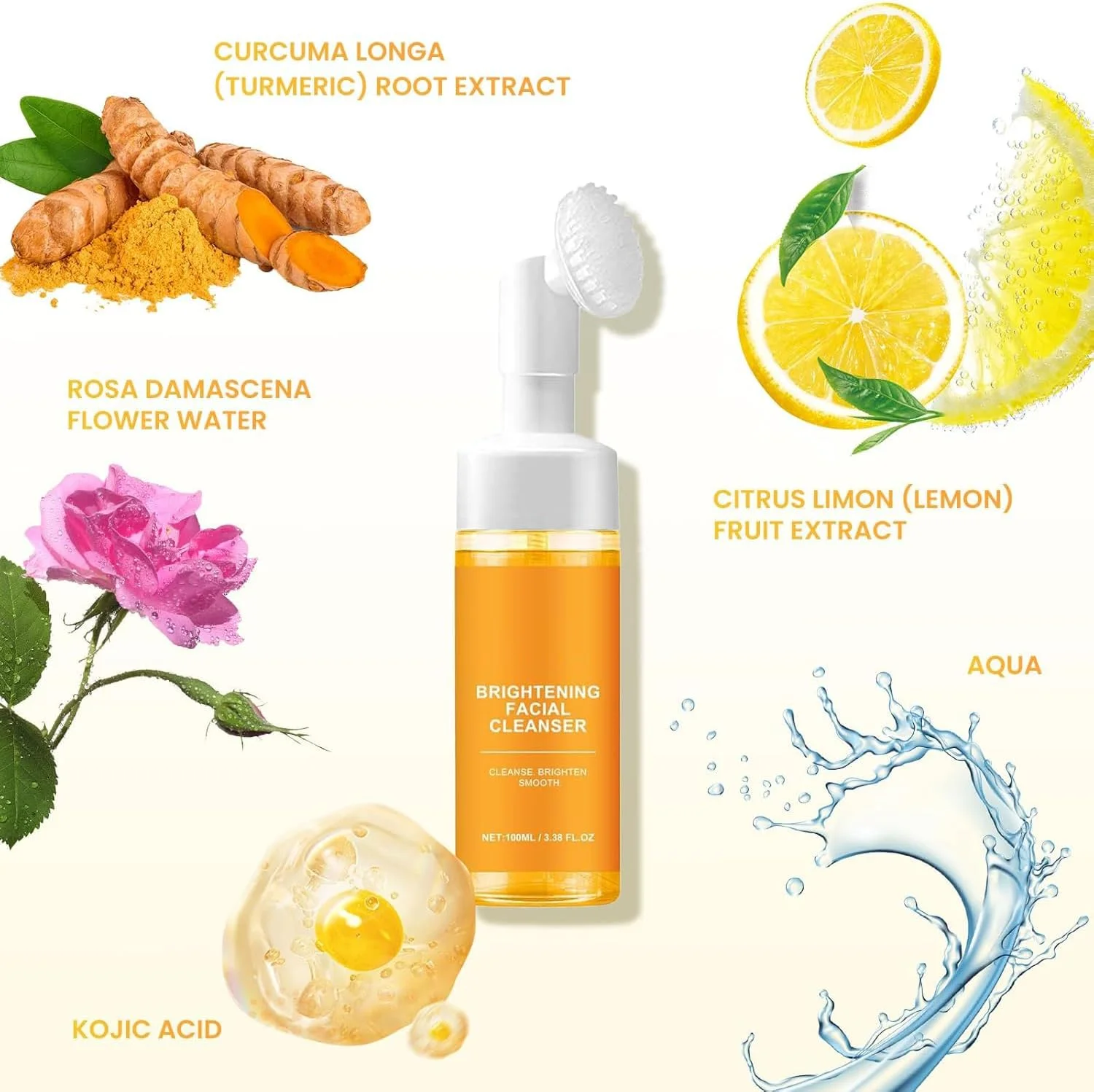 فوم شستشوی صورت زردچوبه Jaysuing، پاک کننده صورت زردچوبه، فوم زردچوبه مناسب برای انواع پوست (2 عدد)