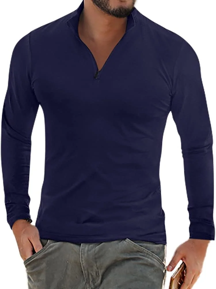 تی شرت آستین بلند/کوتاه مردانه YTD، یقه زیپ دار، مدل جذب، یقه ایستاده، طراحی ساده، جنس پنبه