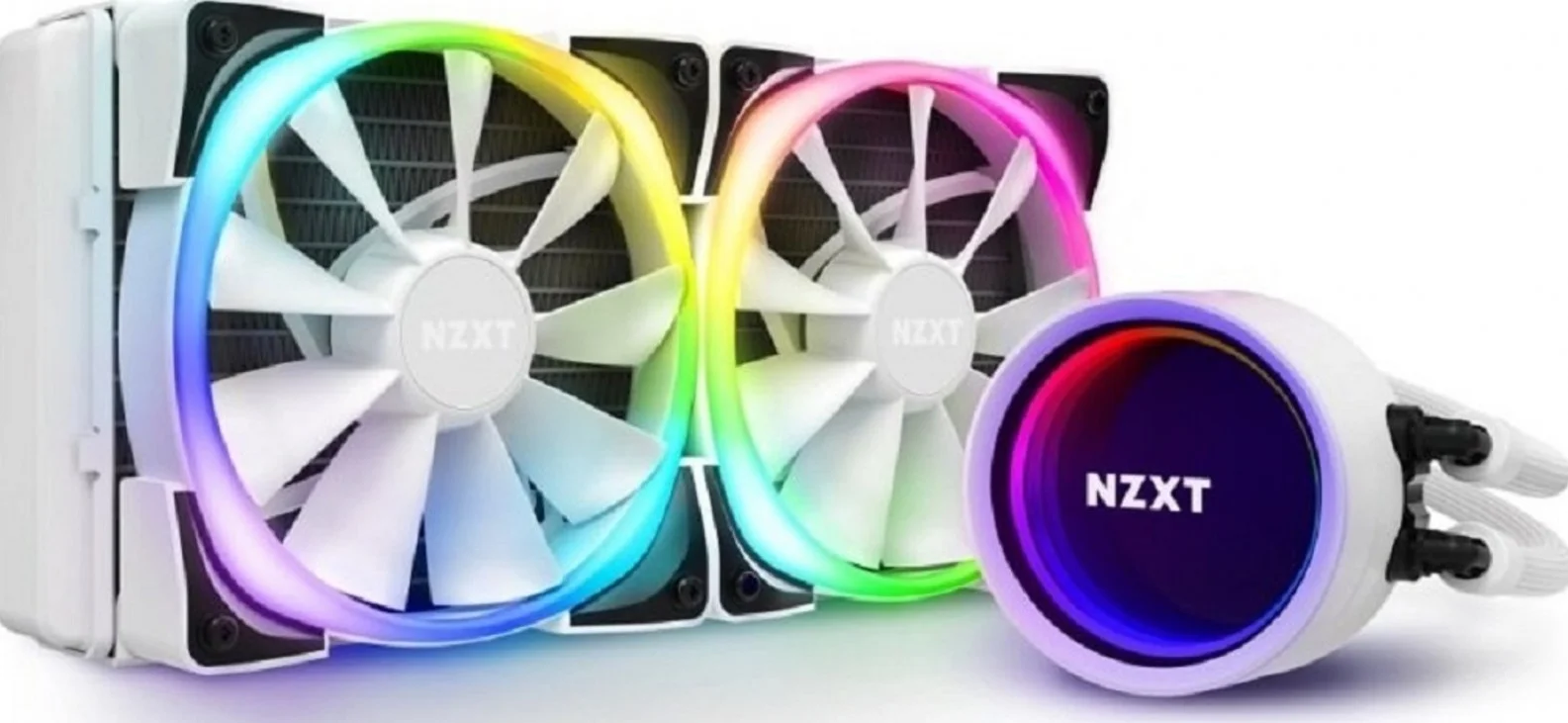 خنک کننده پردازنده مایع NZXT Kraken X53، نورپردازی RGB، Intel/AMD، 240mm، 2x120mm فن RGB PWM، کنترل CAM، سفید RGB | RL-KRX53-RW