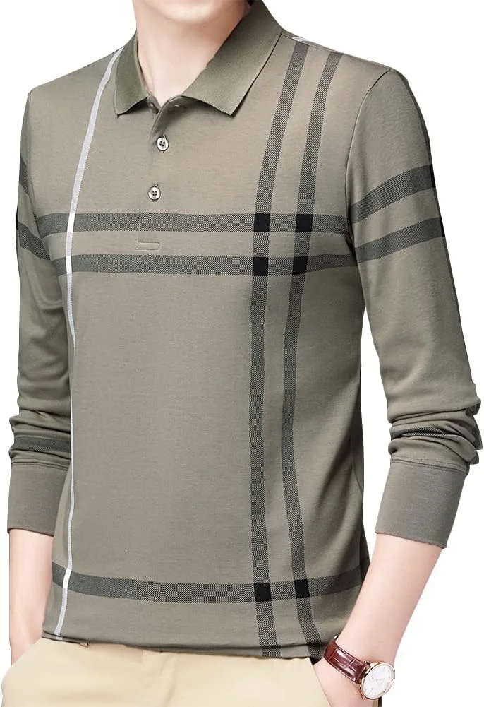 تی شرت آستین بلند مردانه یقه دار راه راه نخی