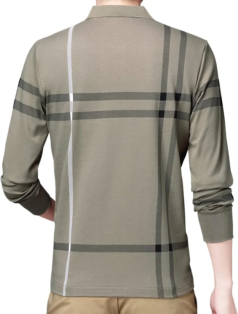 تی شرت آستین بلند مردانه یقه دار راه راه نخی