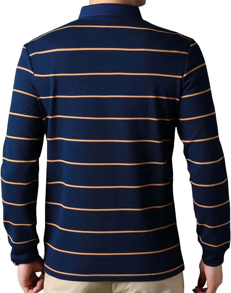 تی شرت آستین بلند یقه دار مردانه، طرح راه راه، مدل اسلیم فیت، جنس پنبه