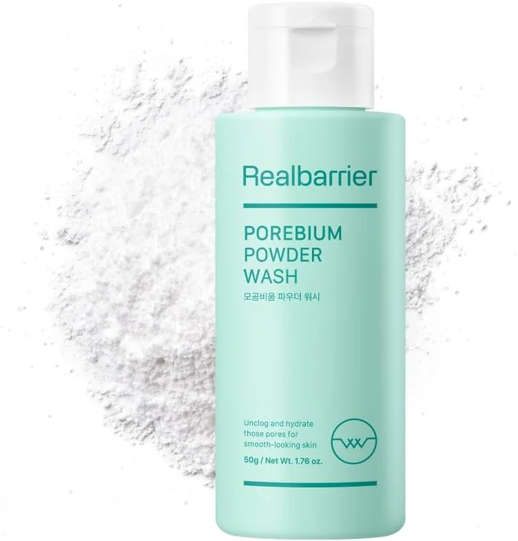 پودر شستشوی صورت Real Barrier Porebium، 50 میلی لیتر، پاک کننده صورت با ذرات میکرو پودر، لایه بردار برای پوست حساس، از بین برنده آلودگی ها و سلول های مرده پوست، حاوی سرامید، پاکسازی عمیق، مراقبت از پوست کره ای