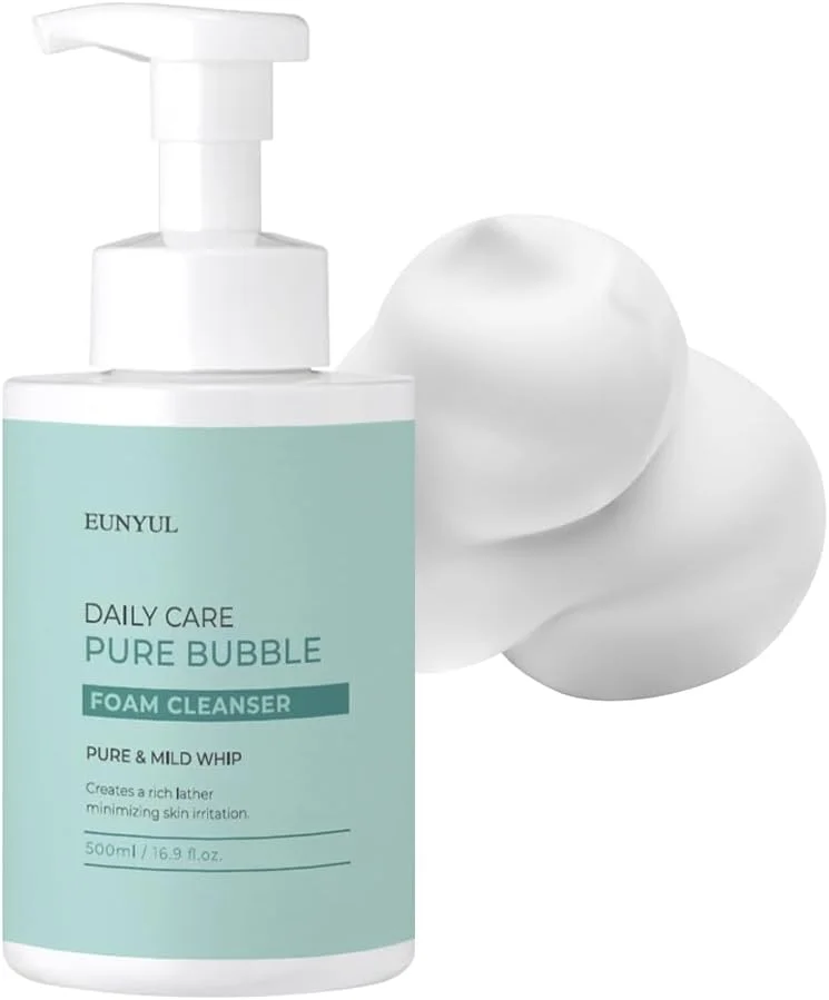 فوم پاک کننده صورت ایون یول مدل Daily Care Pure Bubble حجم 500 میلی لیتر، مراقبت پوست کره ای، فوم با PH 5.5 با پمپ، فوم پاک کننده بزرگ برای پاکسازی عمیق و آبرسانی بعد از شستشوی صورت