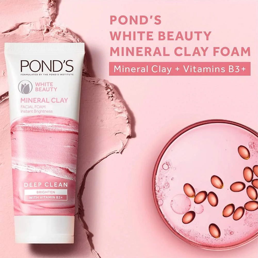 فوم شستشوی صورت روشن کننده فوری Pond's White Beauty Mineral Clay، ۹۰ گرم